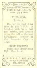 1933 Wills's Victorian Footballers (Small) #152 Frank Smith Back